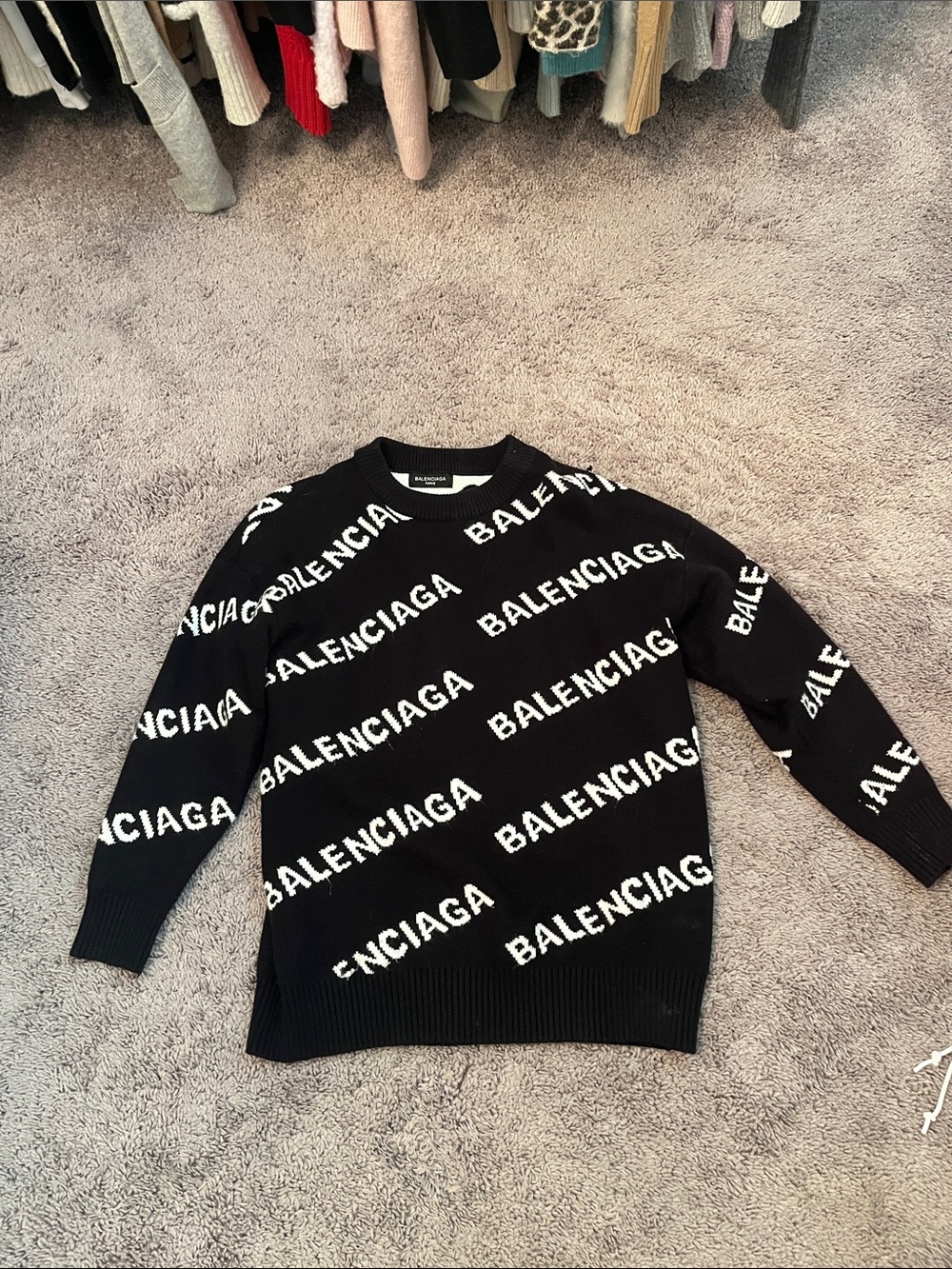 Balenciaga Black and White Logo Crewneck Sweater